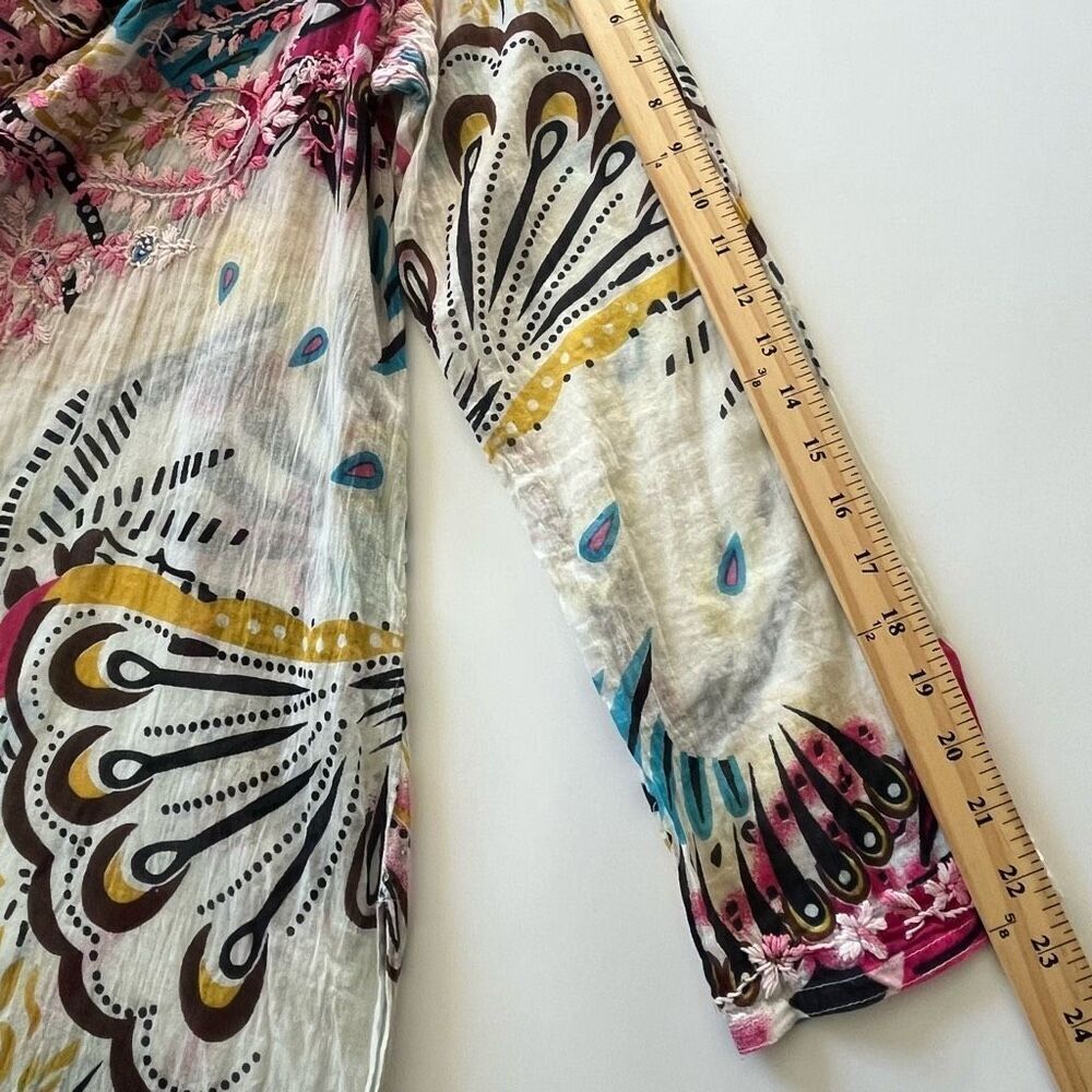 Raj Embroidered Cotton Tunic Women Medium Boho Chic Lightweight Dress Swim Cover - Picture 12 of 13